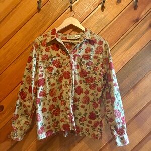 Vintage Liz Claiborne 100% cotton boho Rose Print Button-Down Shirt/top